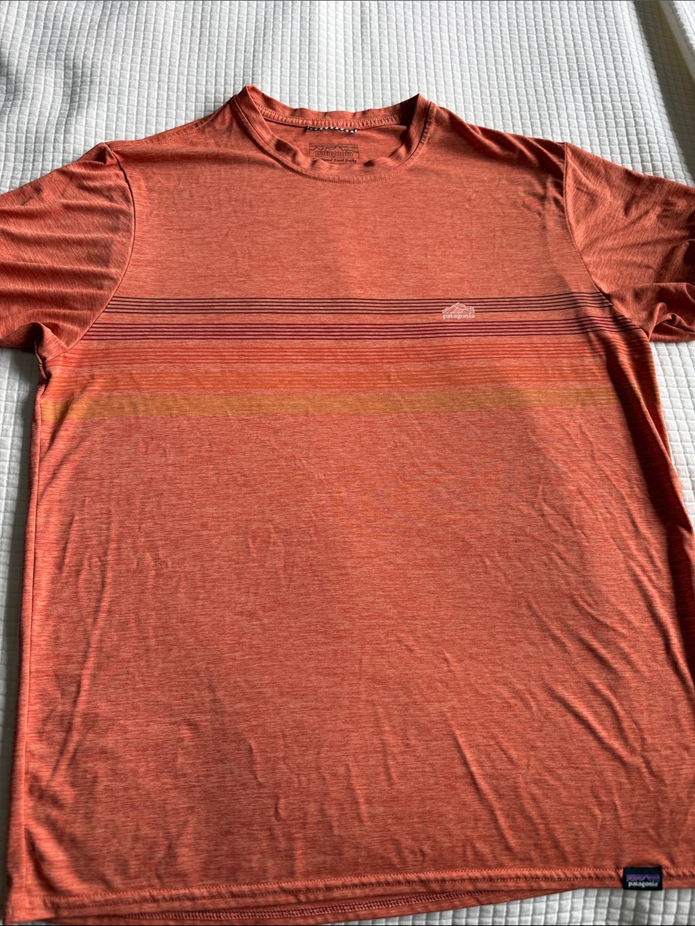Patagonia Men’s Short-Sleeve Crew T-Shirt in Orange with Stripe Detail